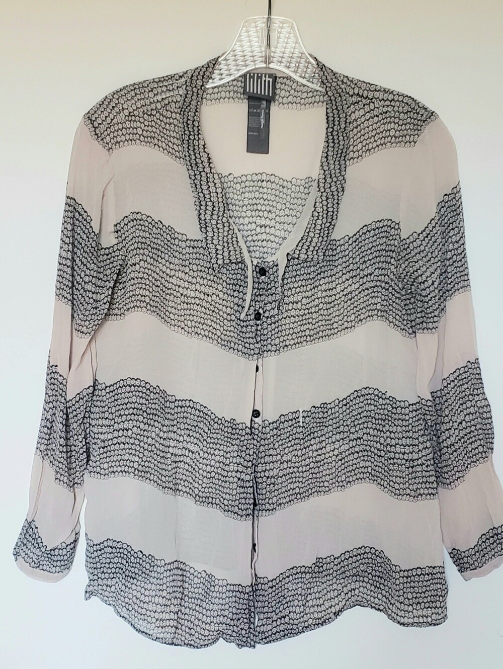 Vintage Lilith Paris Sheer Silk Blouse Small Faces Graphic Sz S
